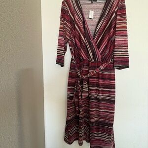 Lane Bryant Red Pink Wrap Dress V-Neck 3/4 Sleeve